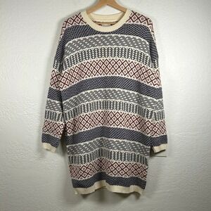 Element Eden Sweater Dress Cream Navy Burgundy Fair Isle Knit Size M
